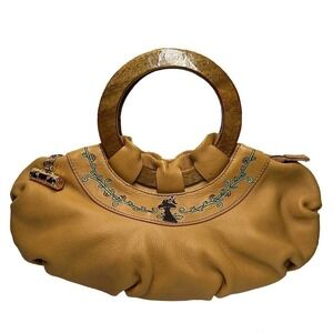 BABEE D Vintage Lambskin Leather Embroidered Purse Mini Tote Bag